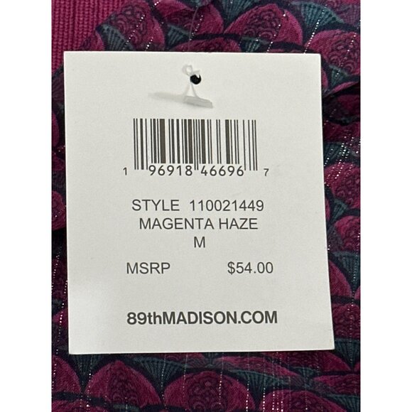 89th Madison NWT Medium Sheer Magenta Haze Knit Peplum Top Mesh Balloon Sleeves - Picture 12 of 12